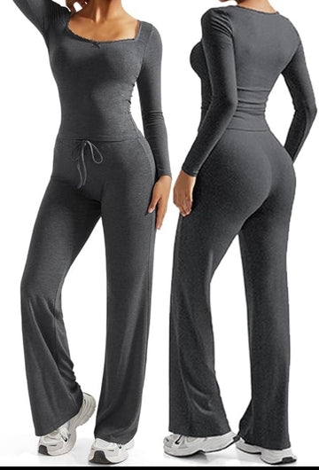 Dark Gray Two Piece Flare Pant Set