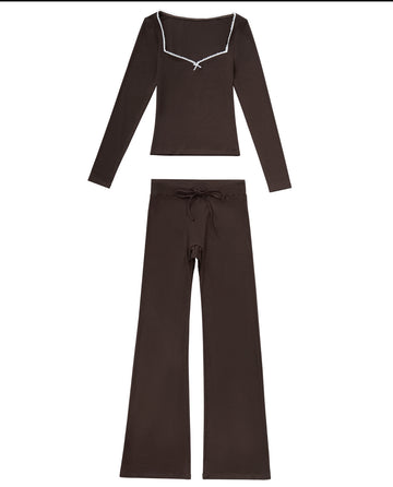 Coffee Two Piece Flare Pant Set