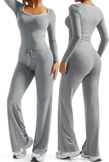 Light Gray Two Piece Flare Pant Set