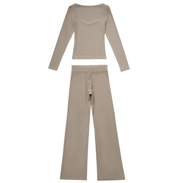 Tan Two Piece Flare Pants Set